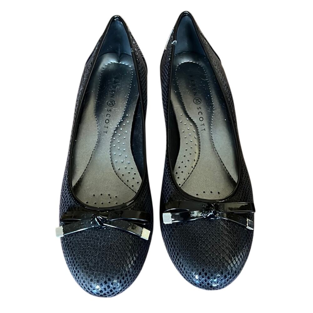 Karen Scott 9M Shiny Black Ballet Wedge with Bow EUC Slip On Comfort